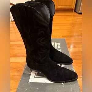 New Dingo Out West Women’s 10 M Black Suede Leather 12” Western Cowboy Boots 👢